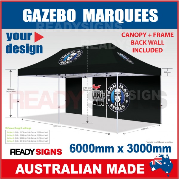 Gazebo Marquee 6M X 3M with Printed Canopy and Back Wall 